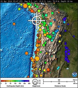 Magnitude eight earthquake off the coast of Chile